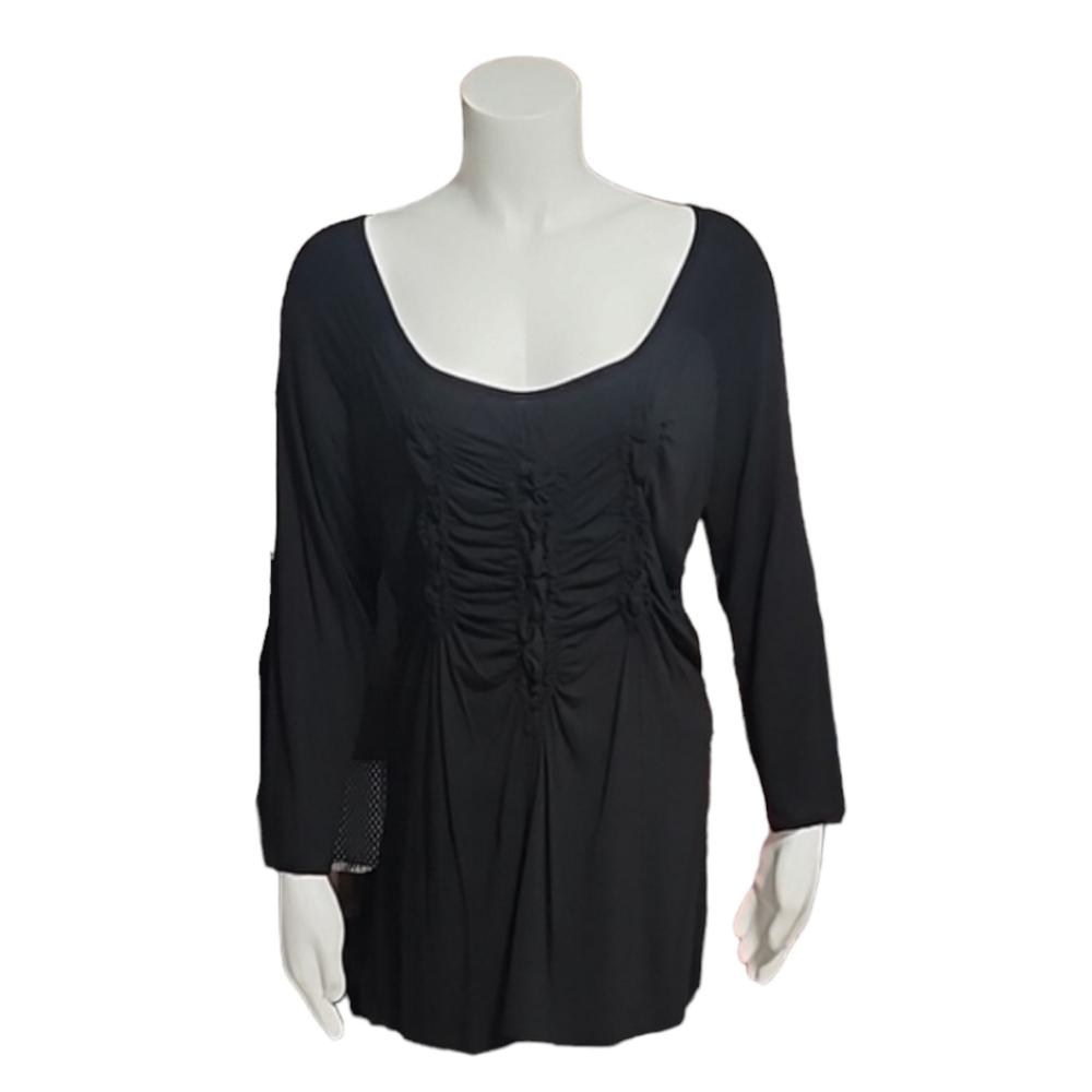 CABLE & GAUGE Black Ruched Long Sleeve Knit Top XL Scoopneck Casual Stretch - Picture 5 of 11